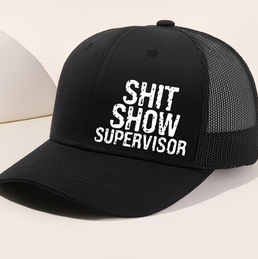 Funny Snapback Trucker Hat “Shit Show Supervisor” Black Mesh Adjustable Cap